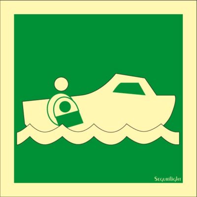 Señal IMO bote de rescate a motor