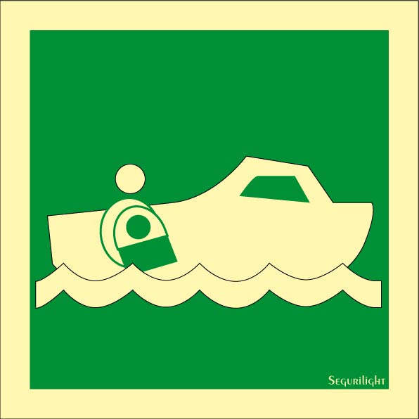 Señal IMO bote de rescate a motor