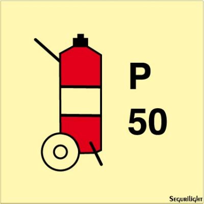 Señal IMO carro extintor de polvo de 50 kg.
